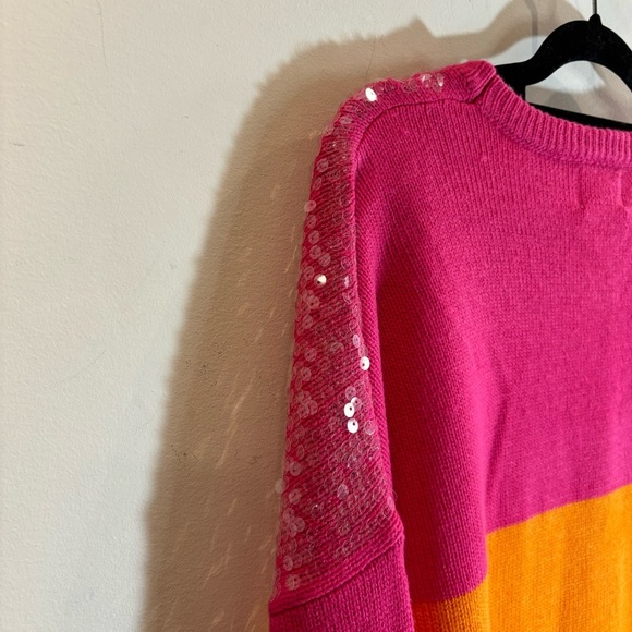 ANDREE BY UNIT Sz  3X Rainbow Clear Sequin Drop Shoulder Sweater NEW WITH TAG - Picture 7 of 9